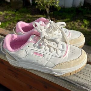 Reebok Kids Sneakers in White and Pink with Tan Accents